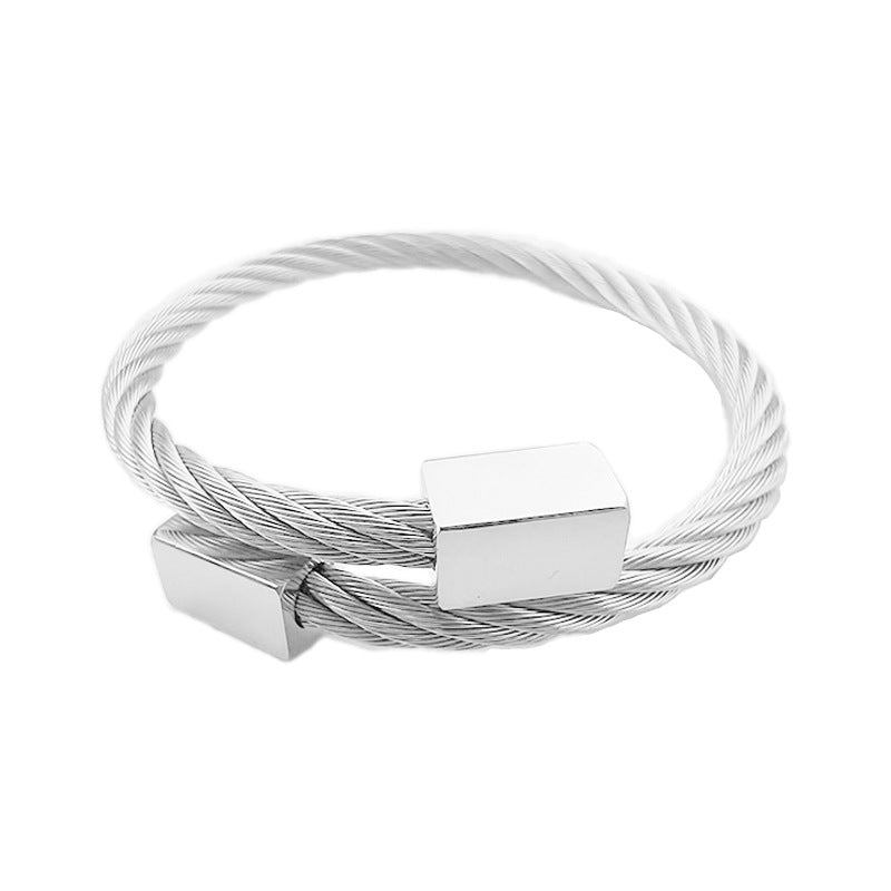 Wholesale hot twist wire rope bracelet bracelet stainless steel opening square head popular three color bracelet